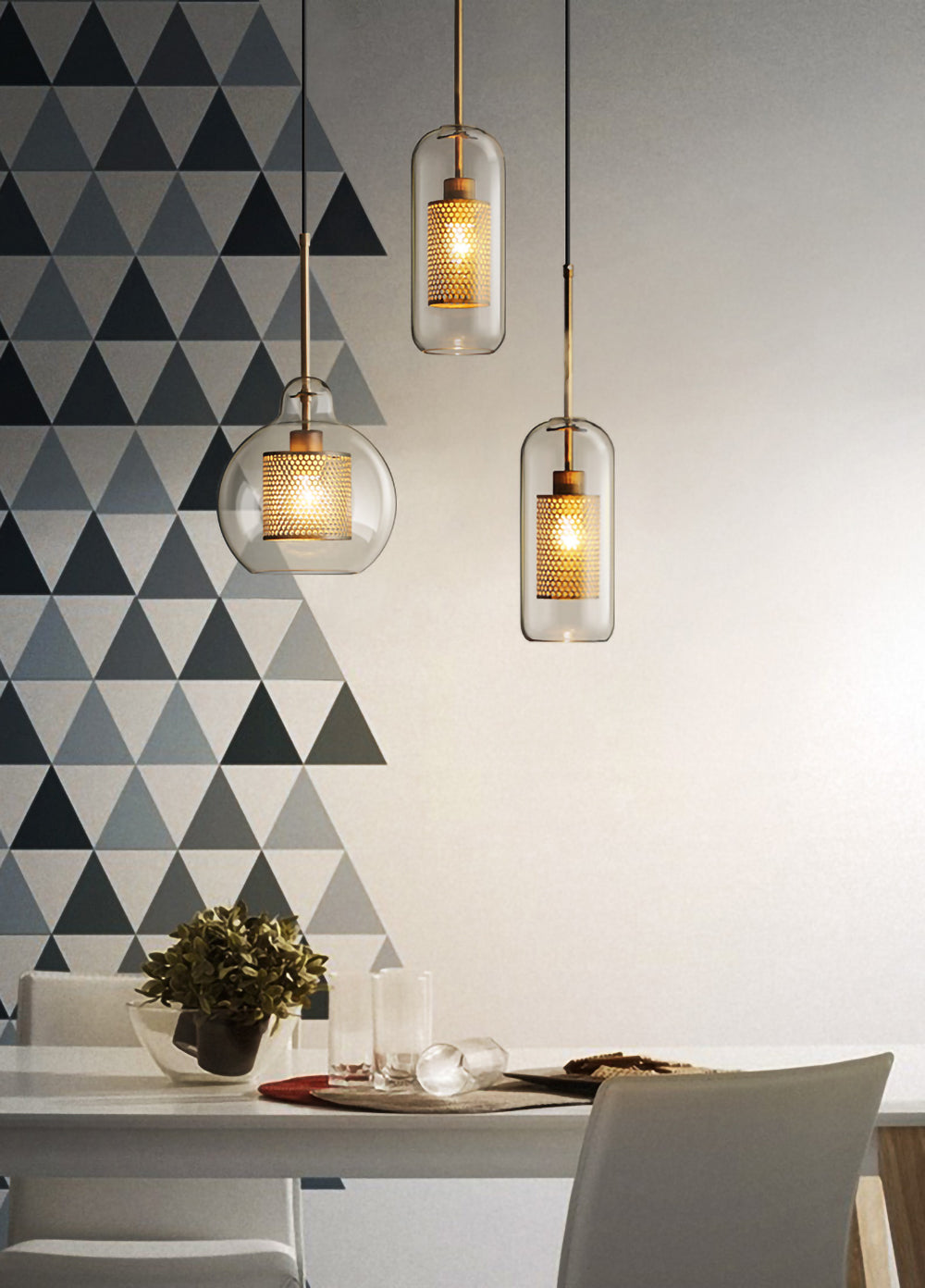 Chiswick Glass Pendant Light | Midcentury Style | Clear & Amber Glass, Copper/Silver/Black