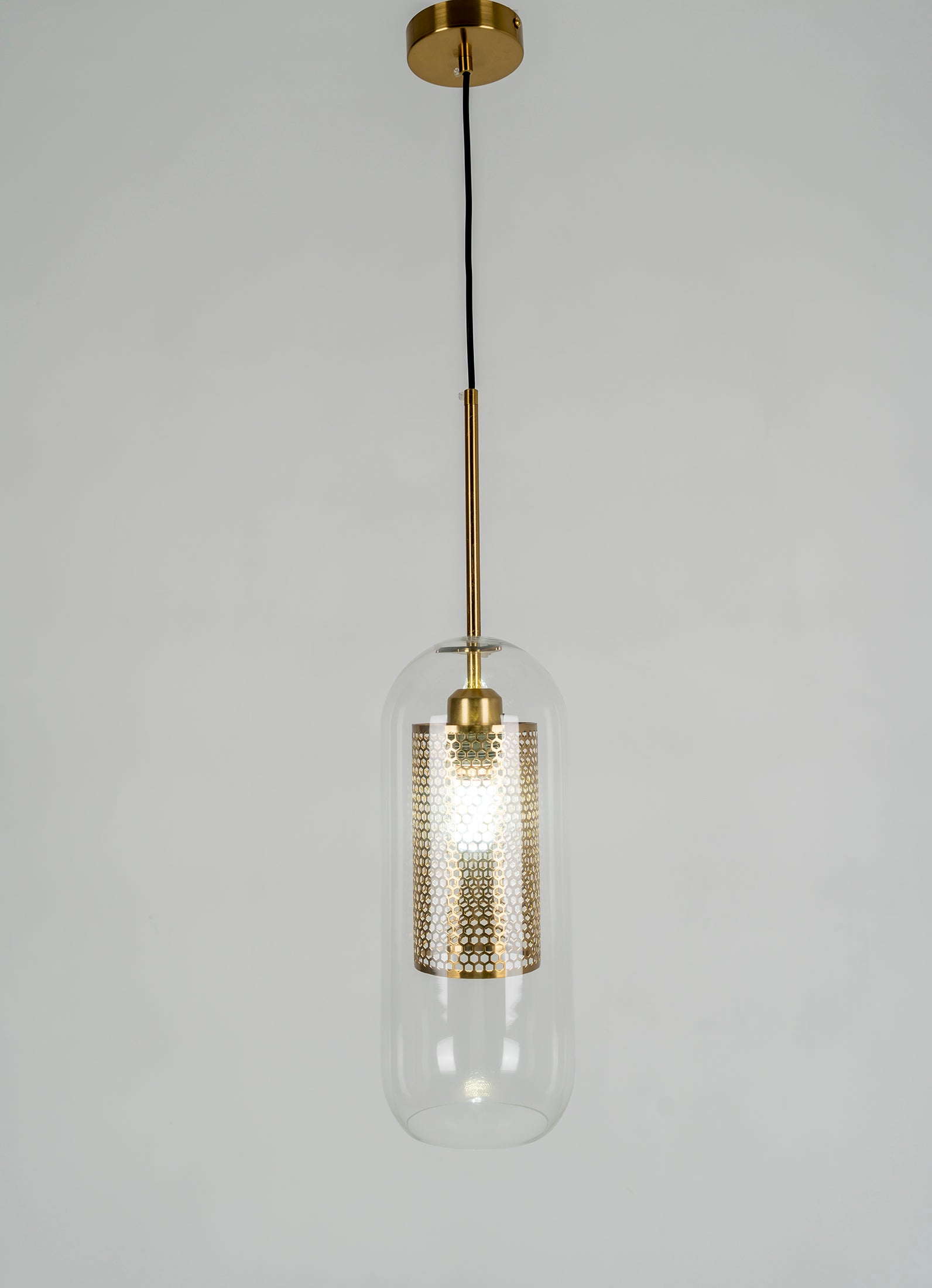 Chiswick Glass Pendant Light | Midcentury Style | Clear & Amber Glass, Copper/Silver/Black