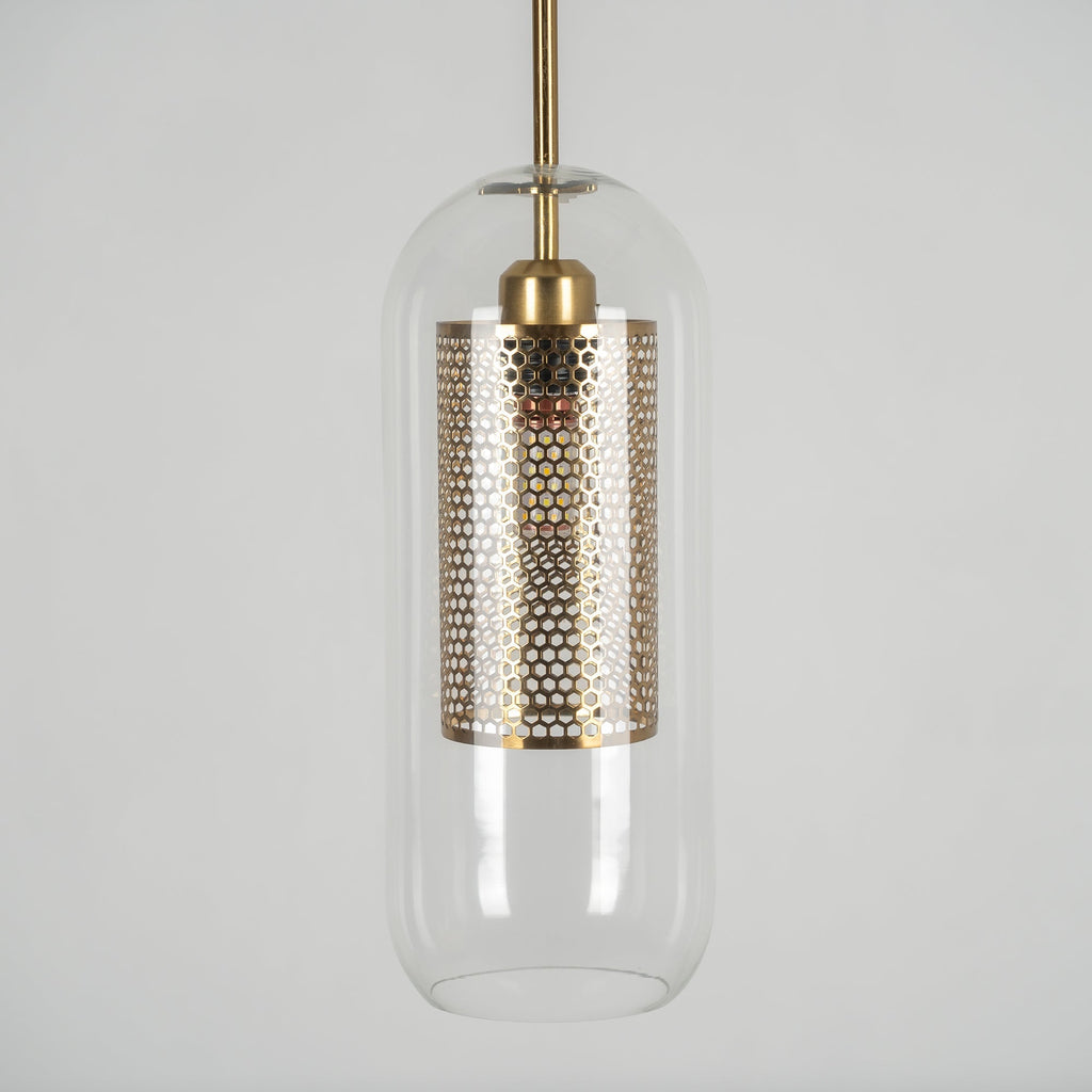 Chiswick Glass Pendant Light | Midcentury Style | Clear & Amber Glass, Copper/Silver/Black