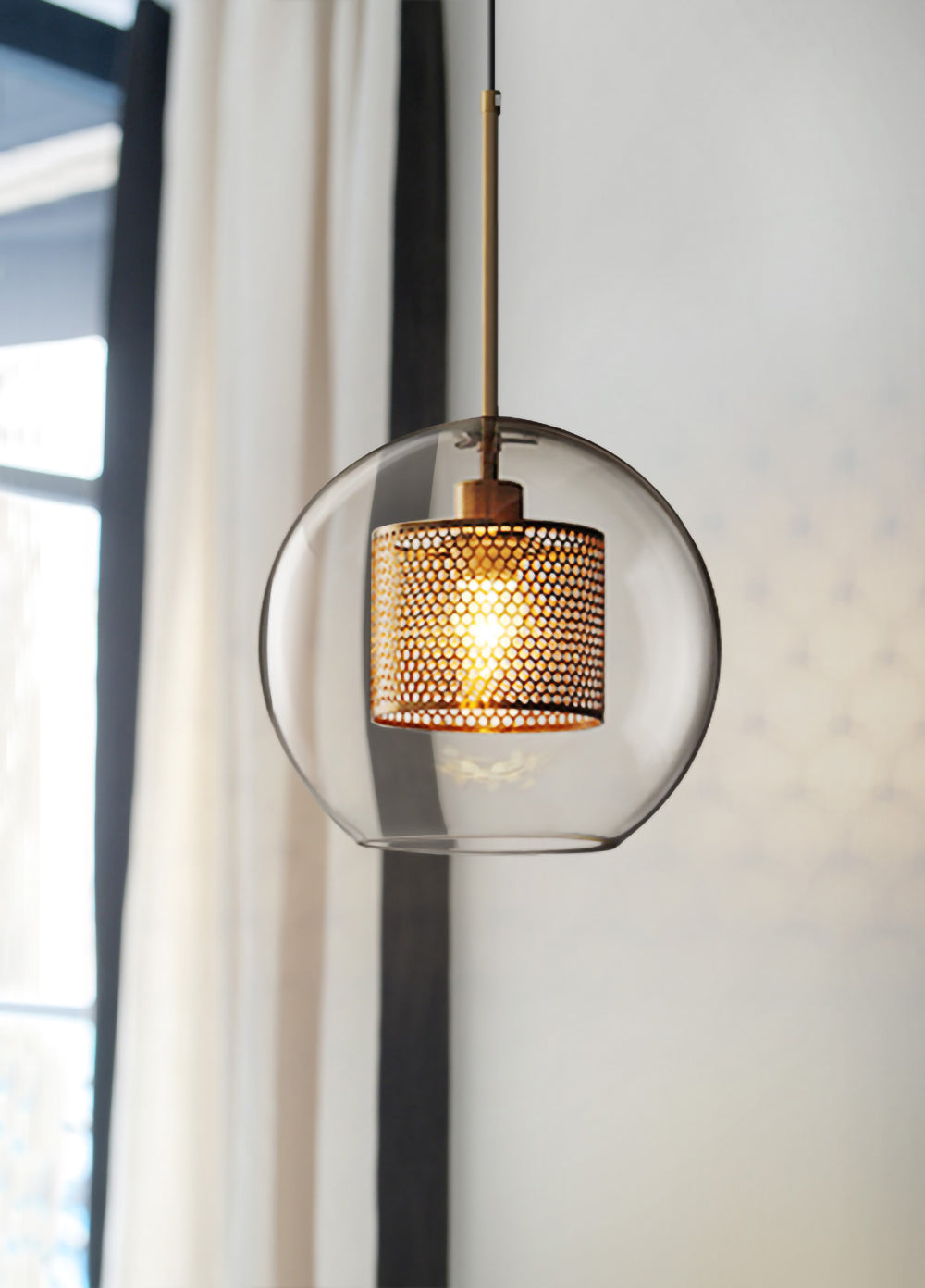 Chiswick Glass Pendant Light | Midcentury Style | Clear & Amber Glass, Copper/Silver/Black