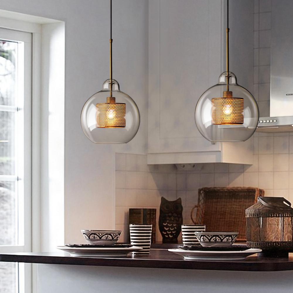 Chiswick Glass Pendant Light | Midcentury Style | Clear & Amber Glass, Copper/Silver/Black