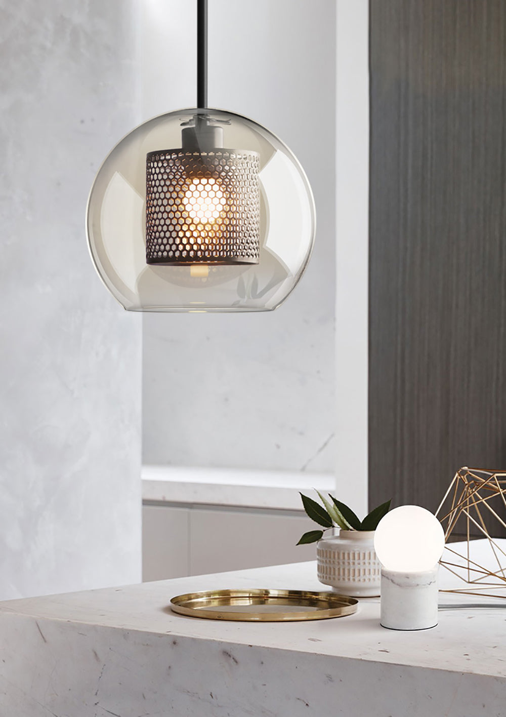 Chiswick Glass Pendant Light | Midcentury Style | Clear & Amber Glass, Copper/Silver/Black