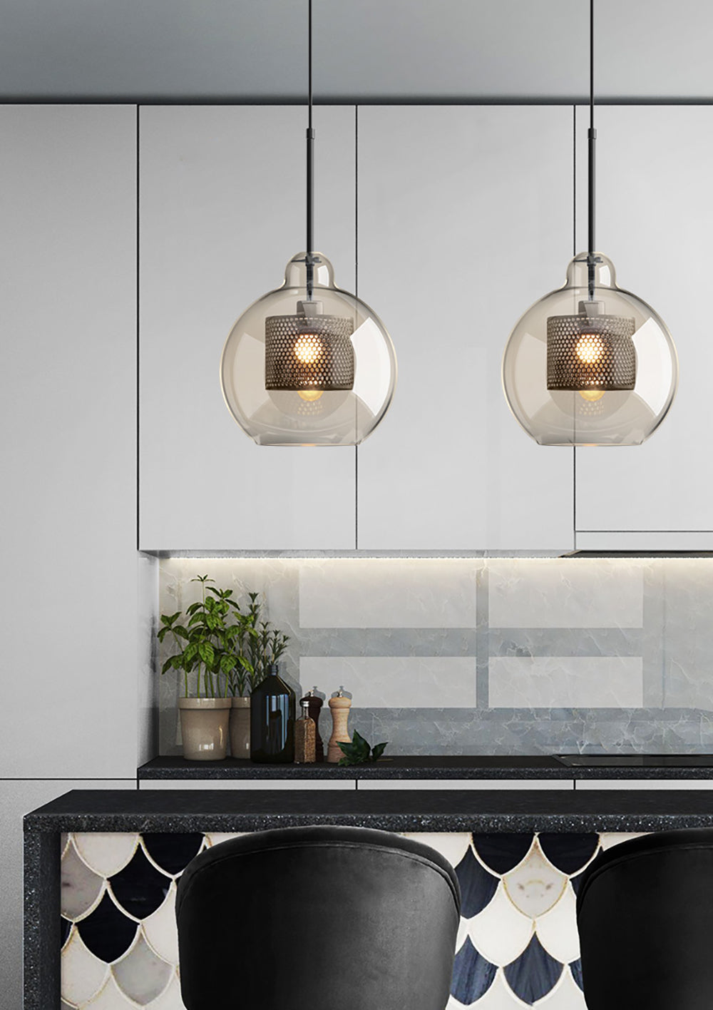 Chiswick Glass Pendant Light | Midcentury Style | Clear & Amber Glass, Copper/Silver/Black