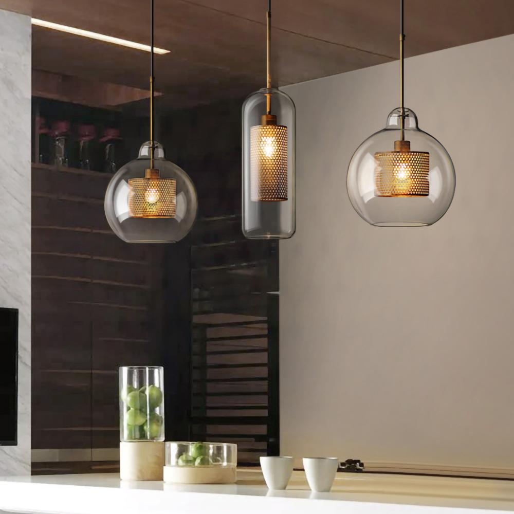 Chiswick Glass Pendant Light | Midcentury Style | Clear & Amber Glass, Copper/Silver/Black