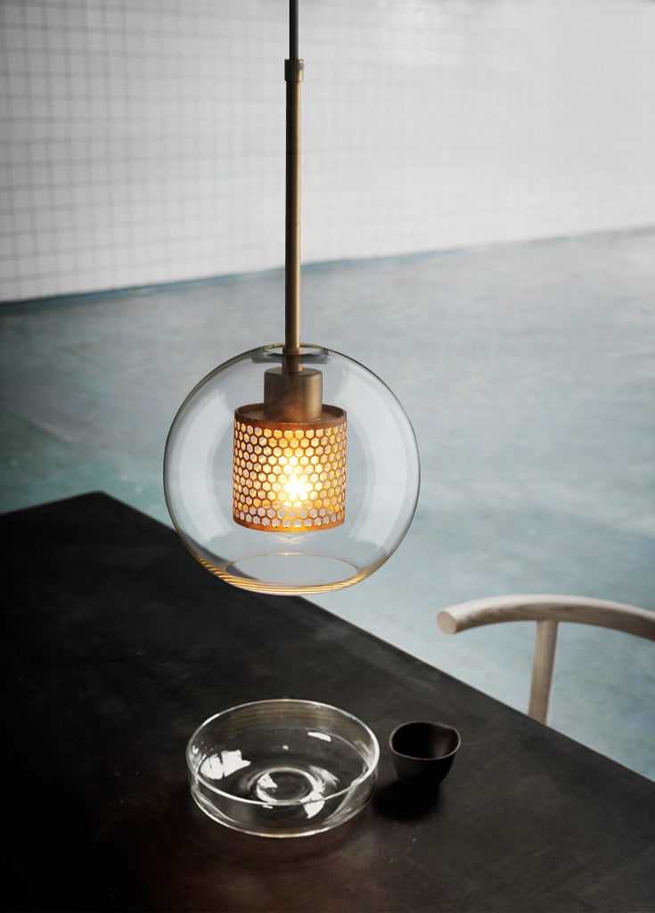 Chiswick Glass Pendant Light | Midcentury Style | Clear & Amber Glass, Copper/Silver/Black