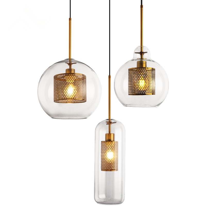Chiswick Glass Pendant Light | Midcentury Style | Clear & Amber Glass, Copper/Silver/Black