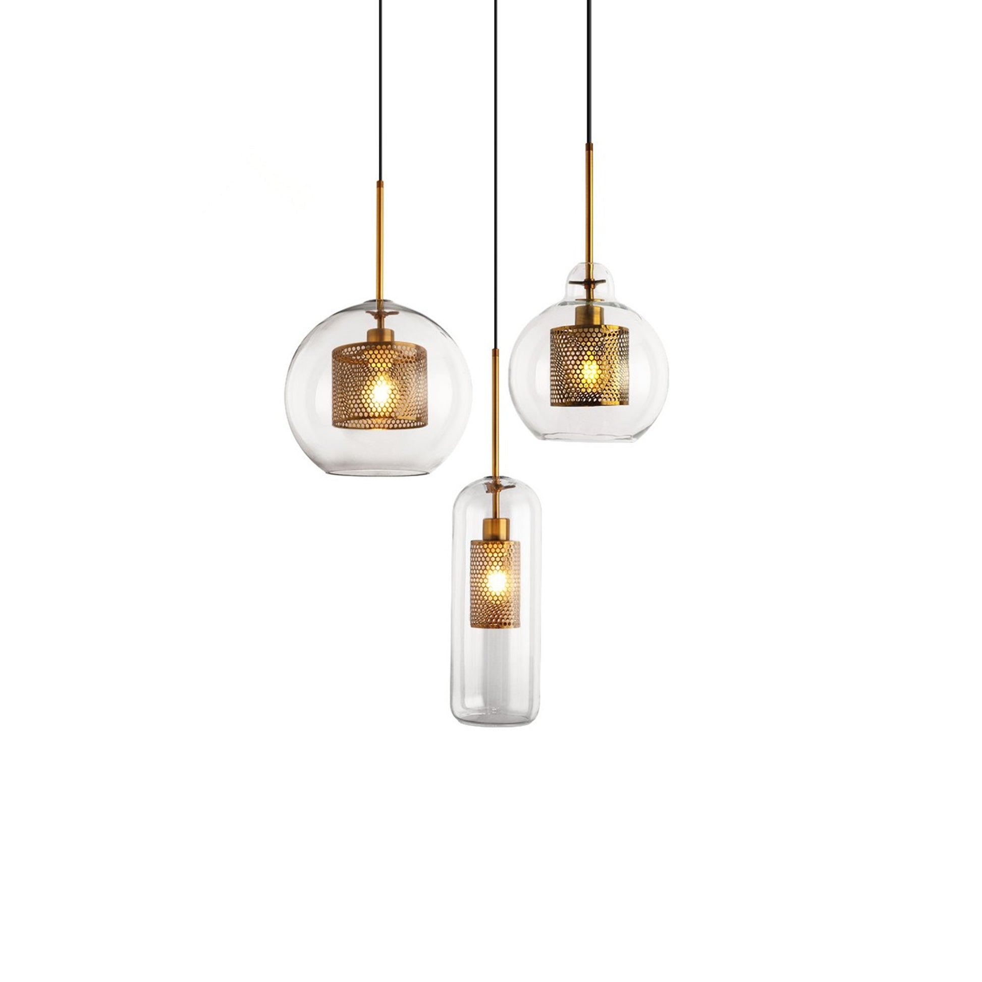 Chiswick Glass Pendant Light | Midcentury Style | Clear & Amber Glass, Copper/Silver/Black