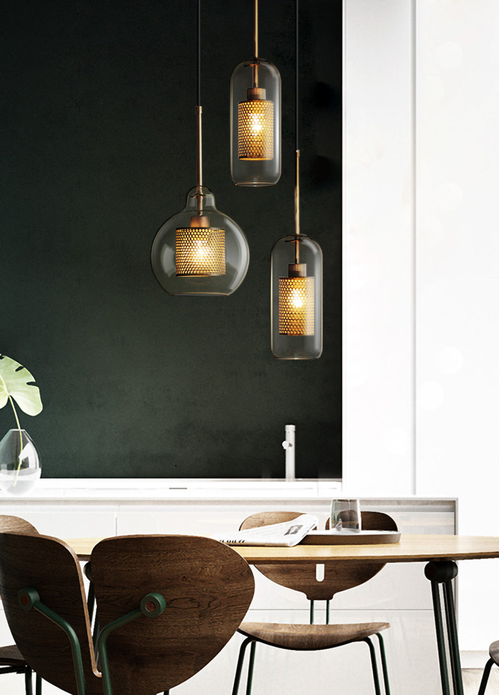 Chiswick Glass Pendant Light | Midcentury Style | Clear & Amber Glass, Copper/Silver/Black