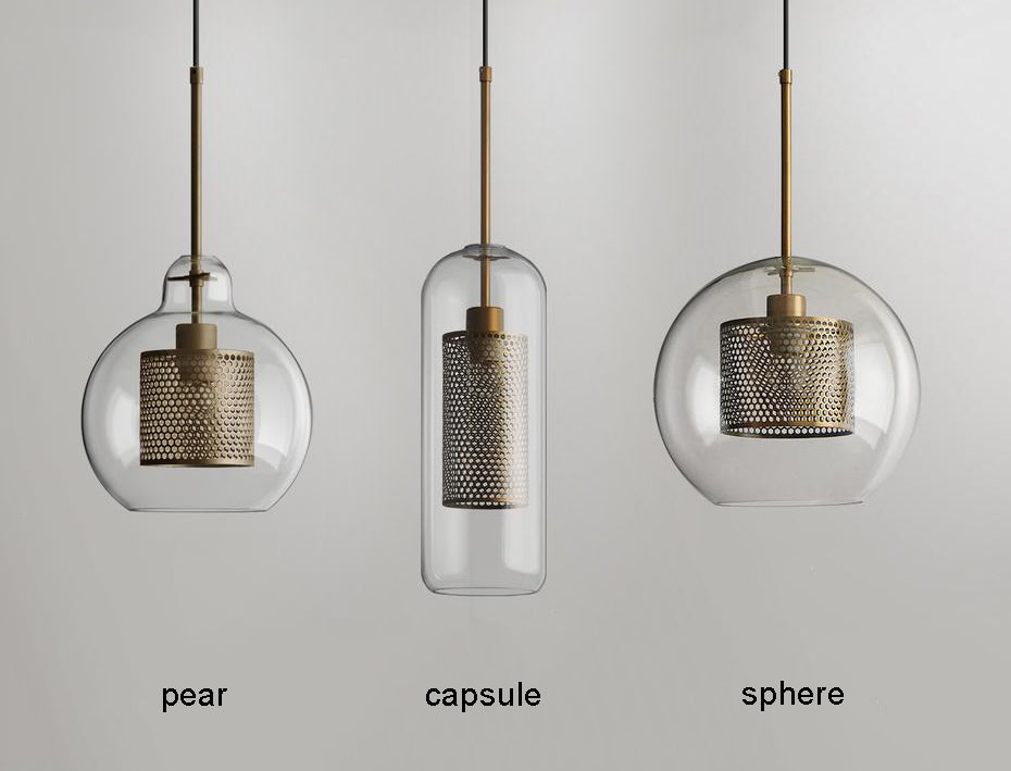 Chiswick Glass Pendant Light | Midcentury Style | Clear & Amber Glass, Copper/Silver/Black