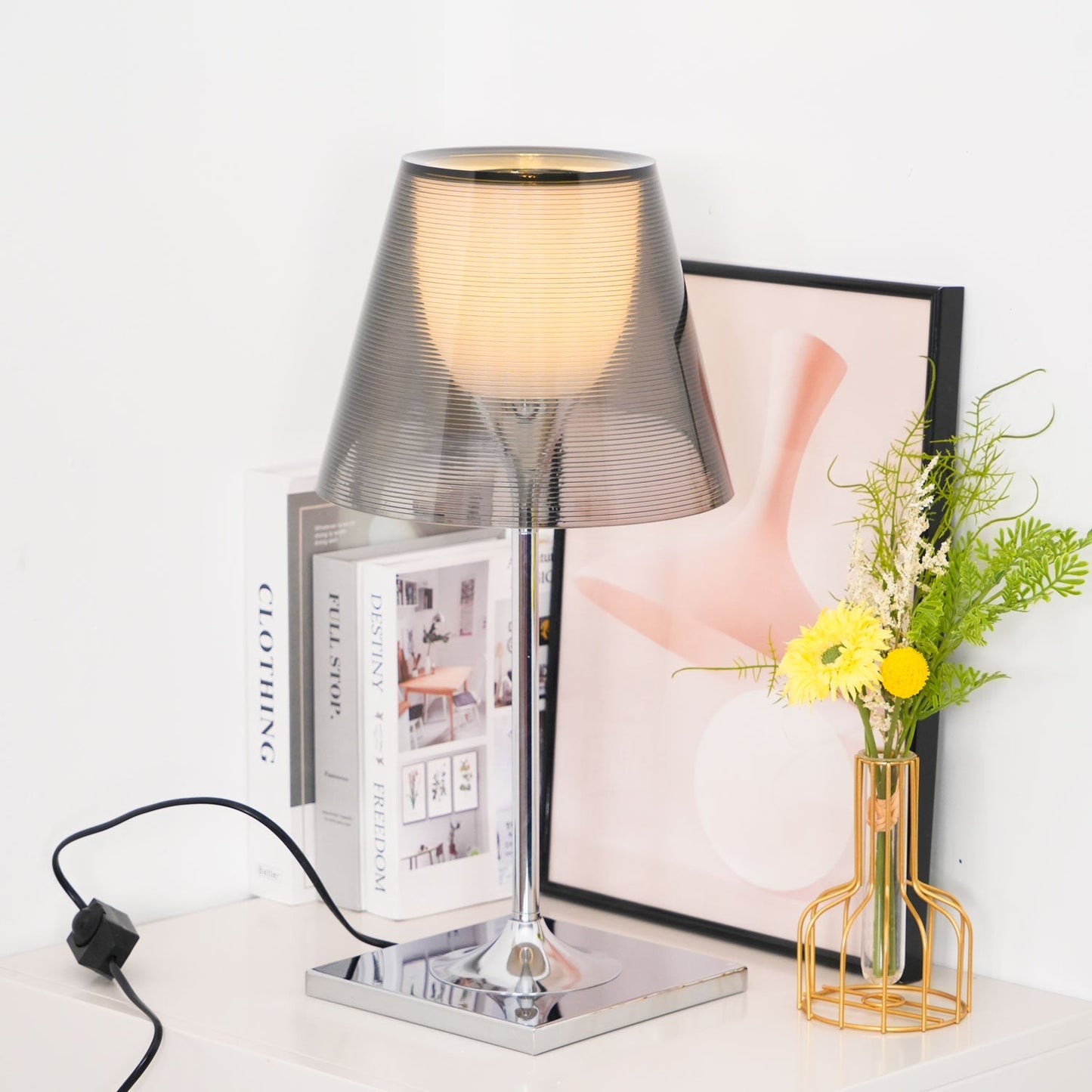Chrome Prism Table Lamp | Metal, Acrylic, Plastic | Clear, Smoke Grey, Bronze