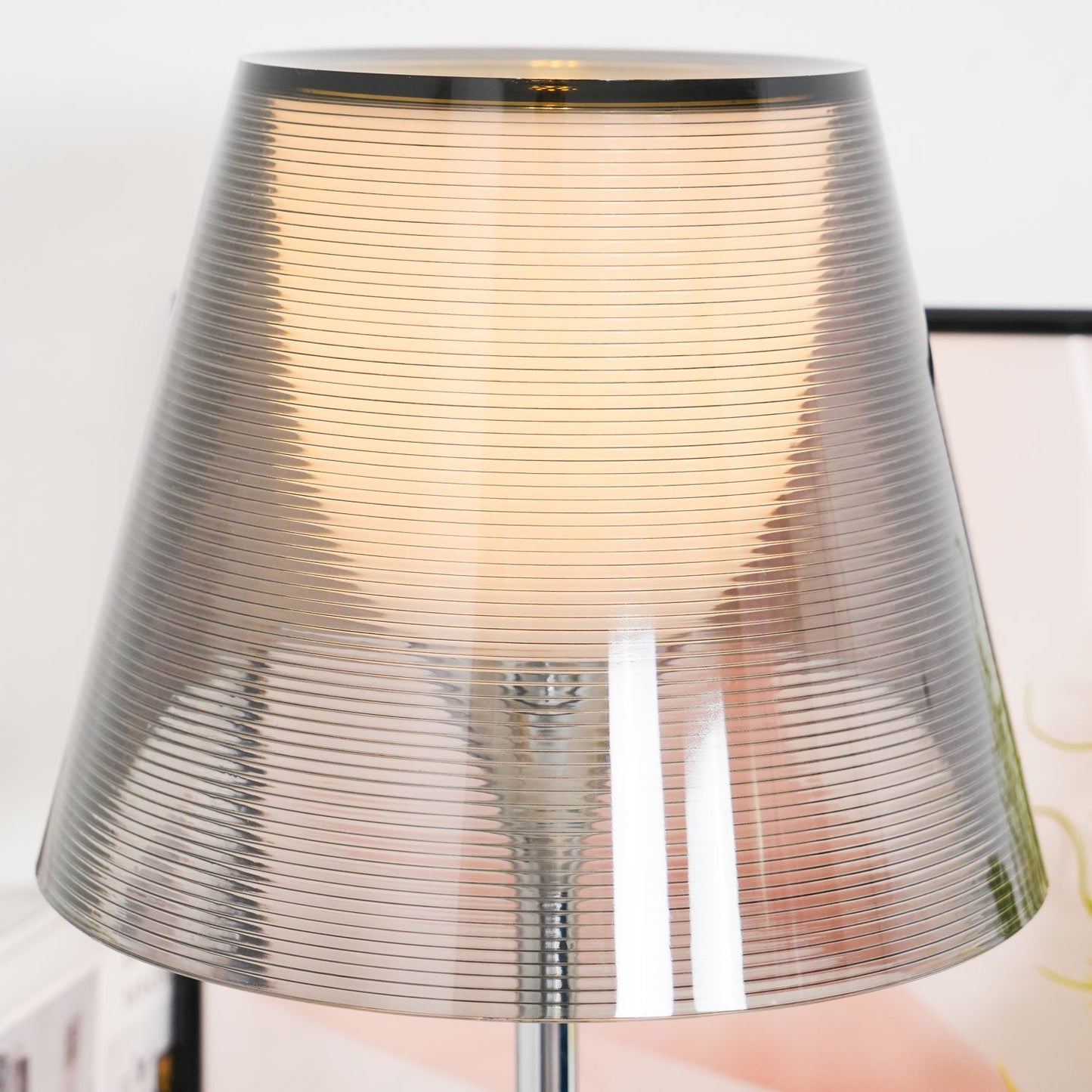 Chrome Prism Table Lamp | Metal, Acrylic, Plastic | Clear, Smoke Grey, Bronze