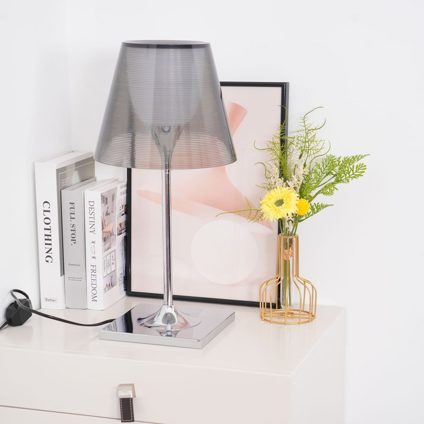 Chrome Prism Table Lamp | Metal, Acrylic, Plastic | Clear, Smoke Grey, Bronze