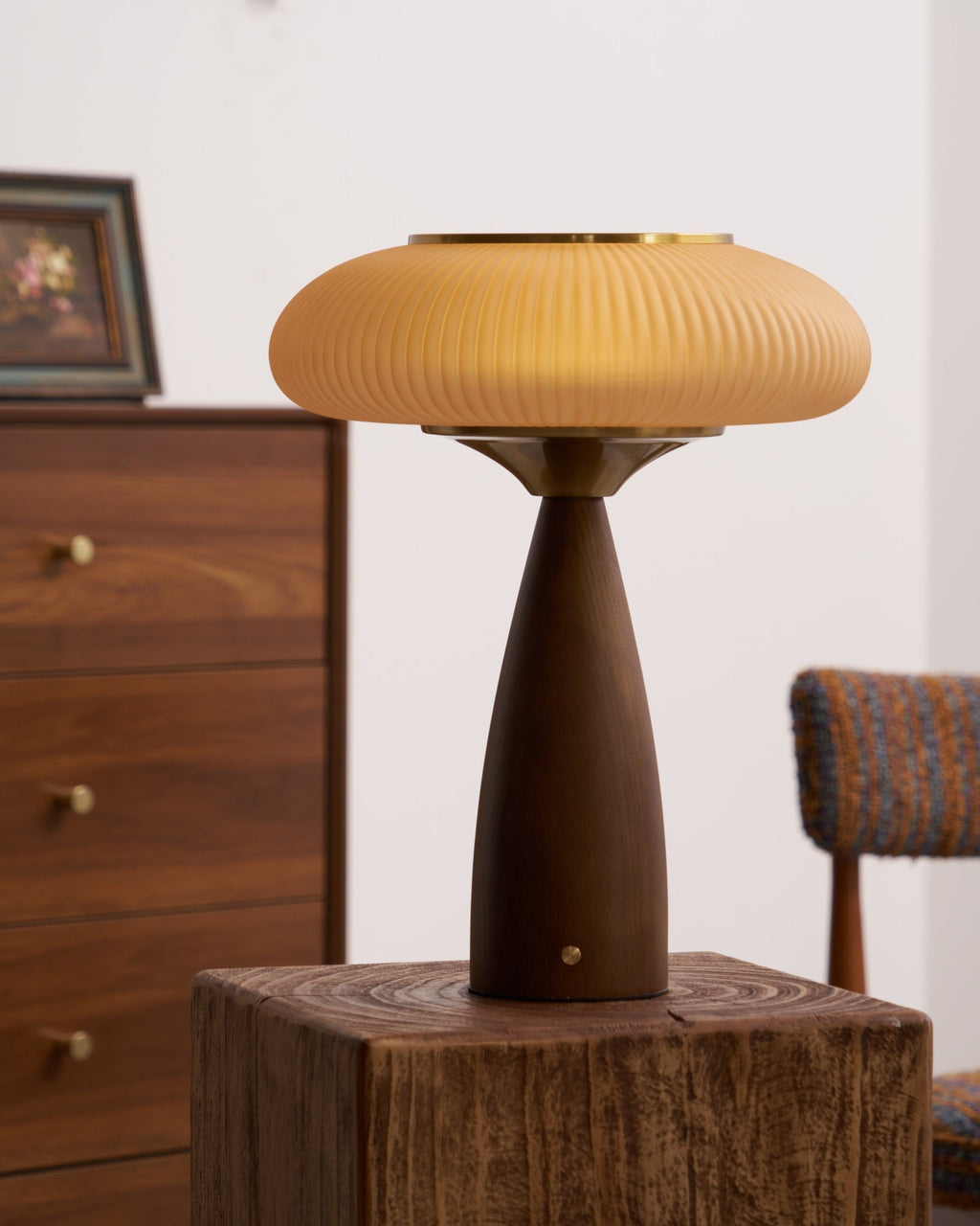 Cielo Table Lamp | Wooden & Glass | Amber Shade