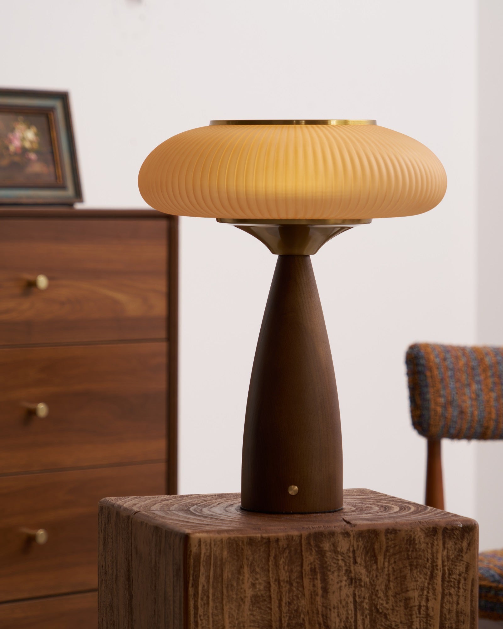 Cielo Table Lamp | Wooden & Glass | Amber Shade