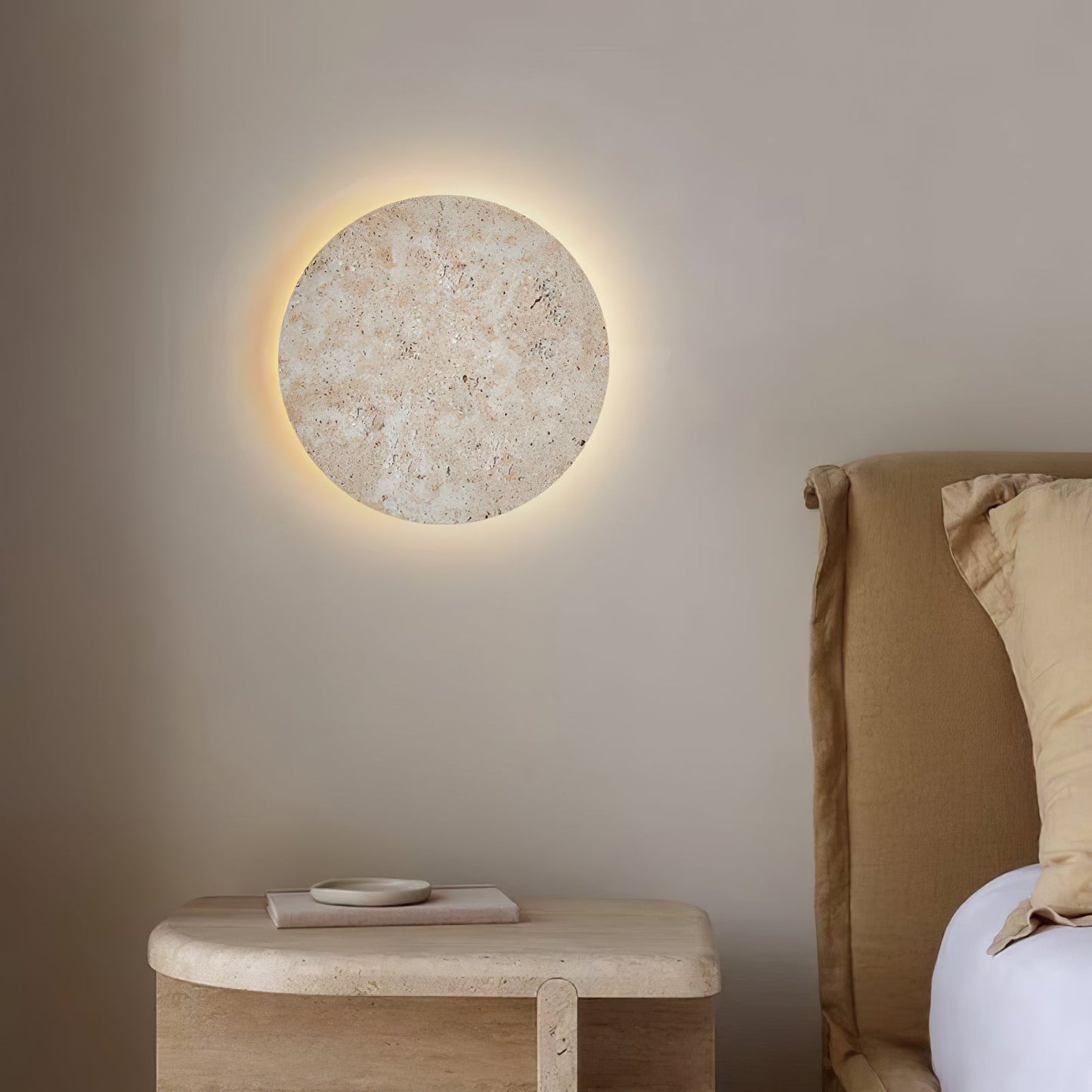 Circle Travertine Wall Lamp | Yellow Travertine Stone | Single