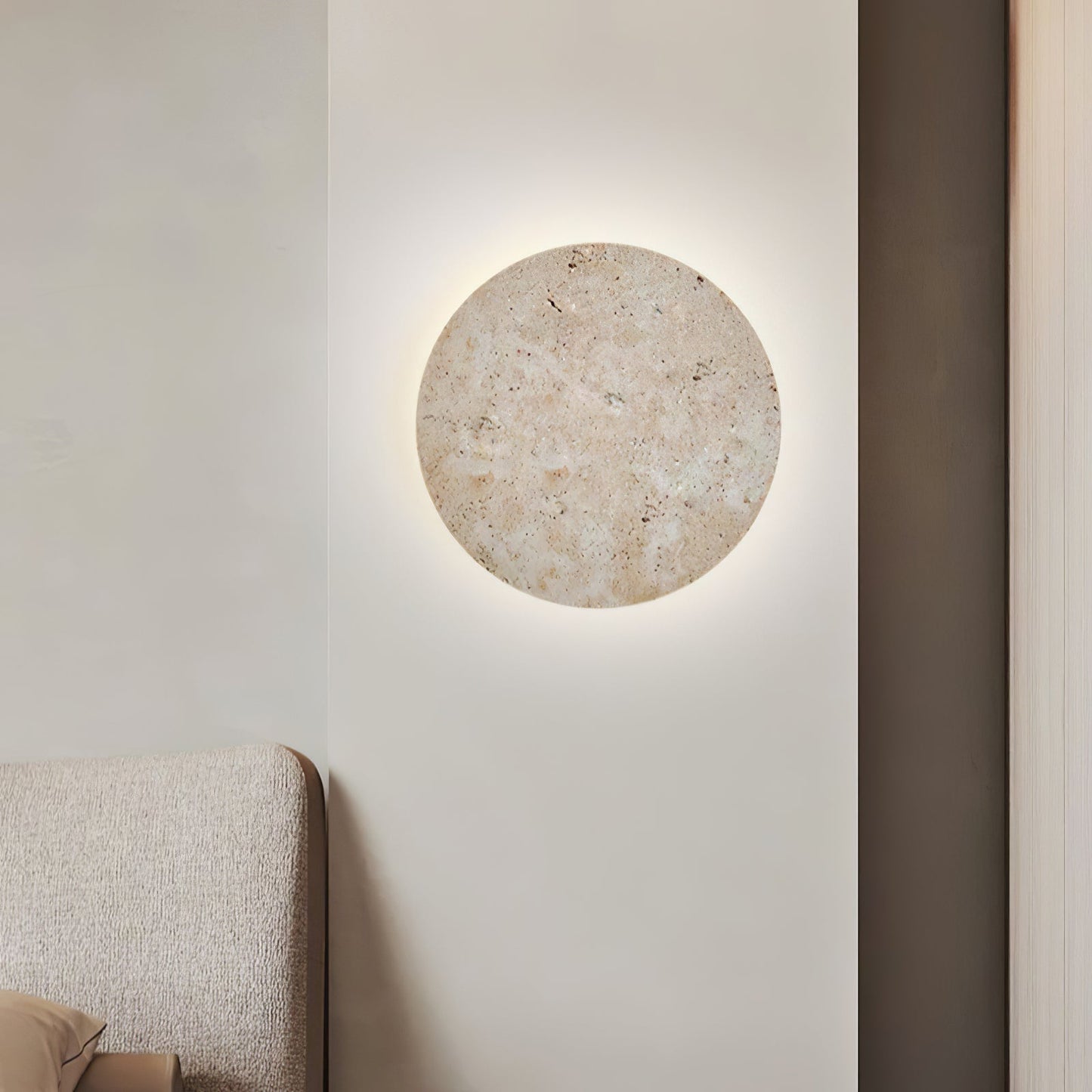 Circle Travertine Wall Lamp | Yellow Travertine Stone | Single