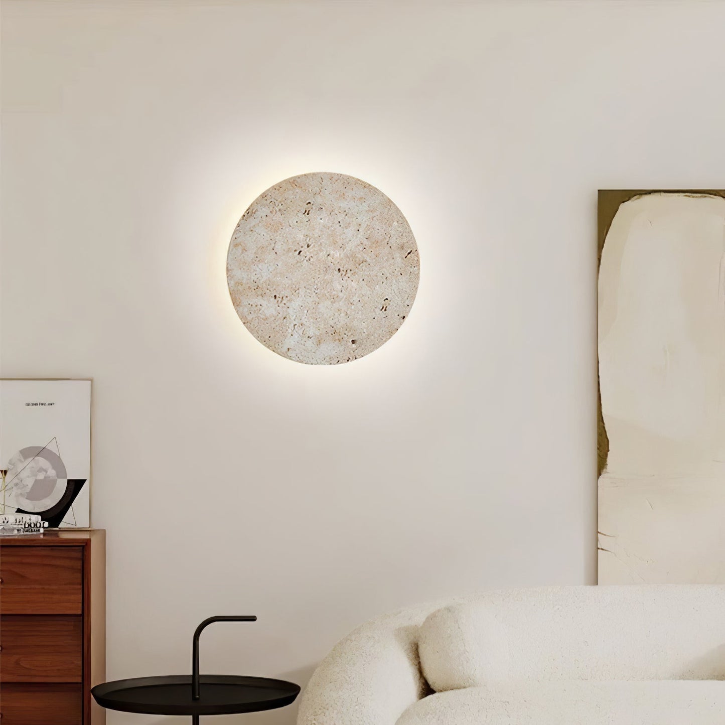 Circle Travertine Wall Lamp | Yellow Travertine Stone | Single