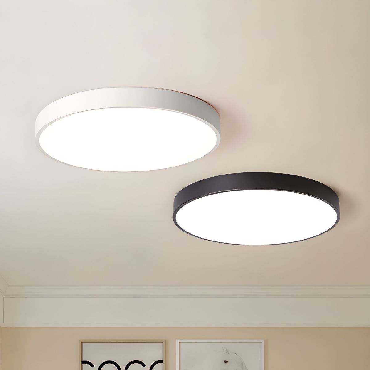 Circular Slimline Ceiling Light | Metal & Acrylic | Black or White