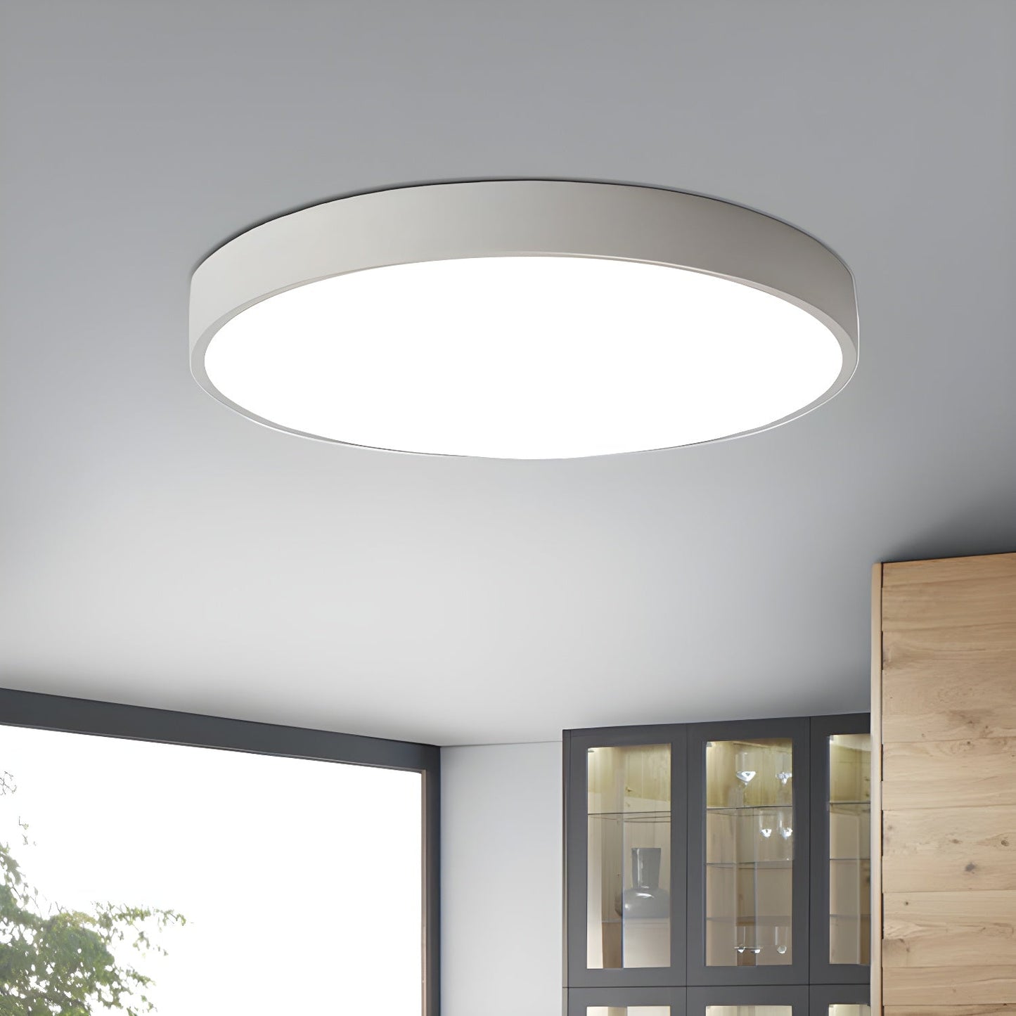 Circular Slimline Ceiling Light | Metal & Acrylic | Black or White