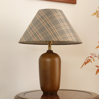 Clara Table Lamp | Walnut Base | Plaid Shade