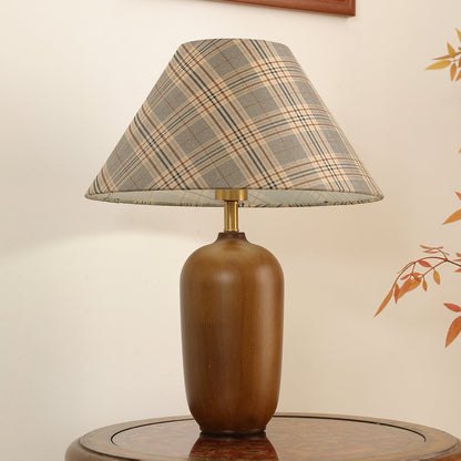 Clara Table Lamp | Walnut Base | Plaid Shade