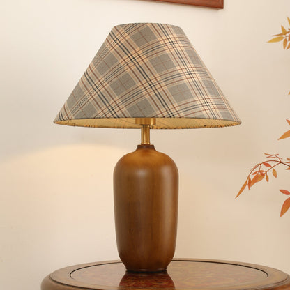 Clara Table Lamp | Walnut Base | Plaid Shade