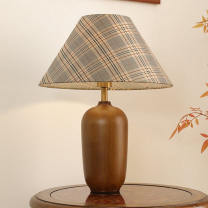 Clara Table Lamp | Walnut Base | Plaid Shade