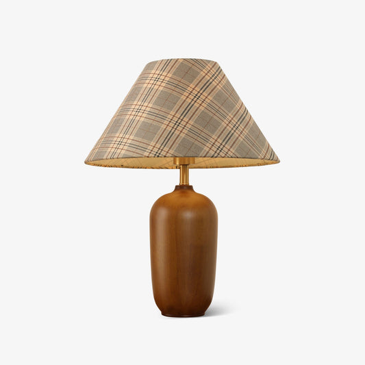 Clara Table Lamp | Walnut Base | Plaid Shade