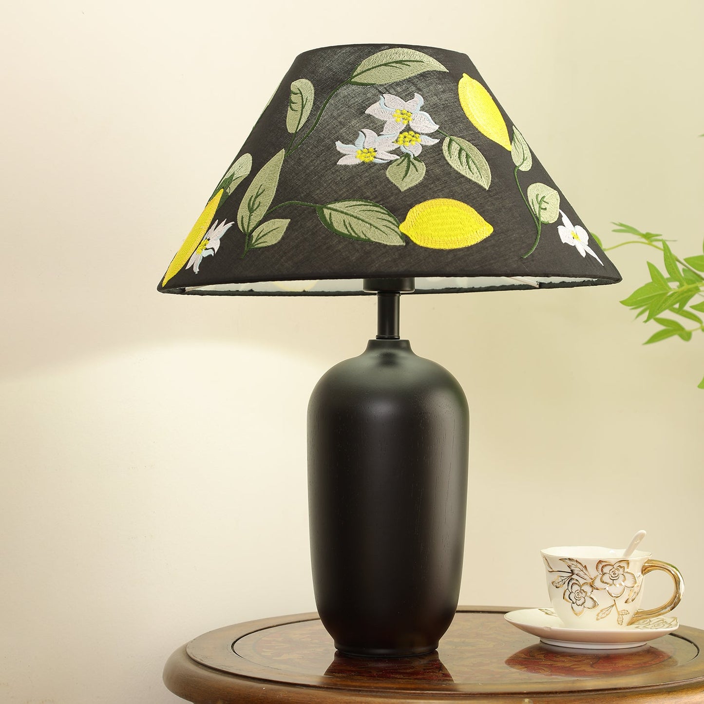 Clara Table Lamp | Walnut Base | Plaid Shade