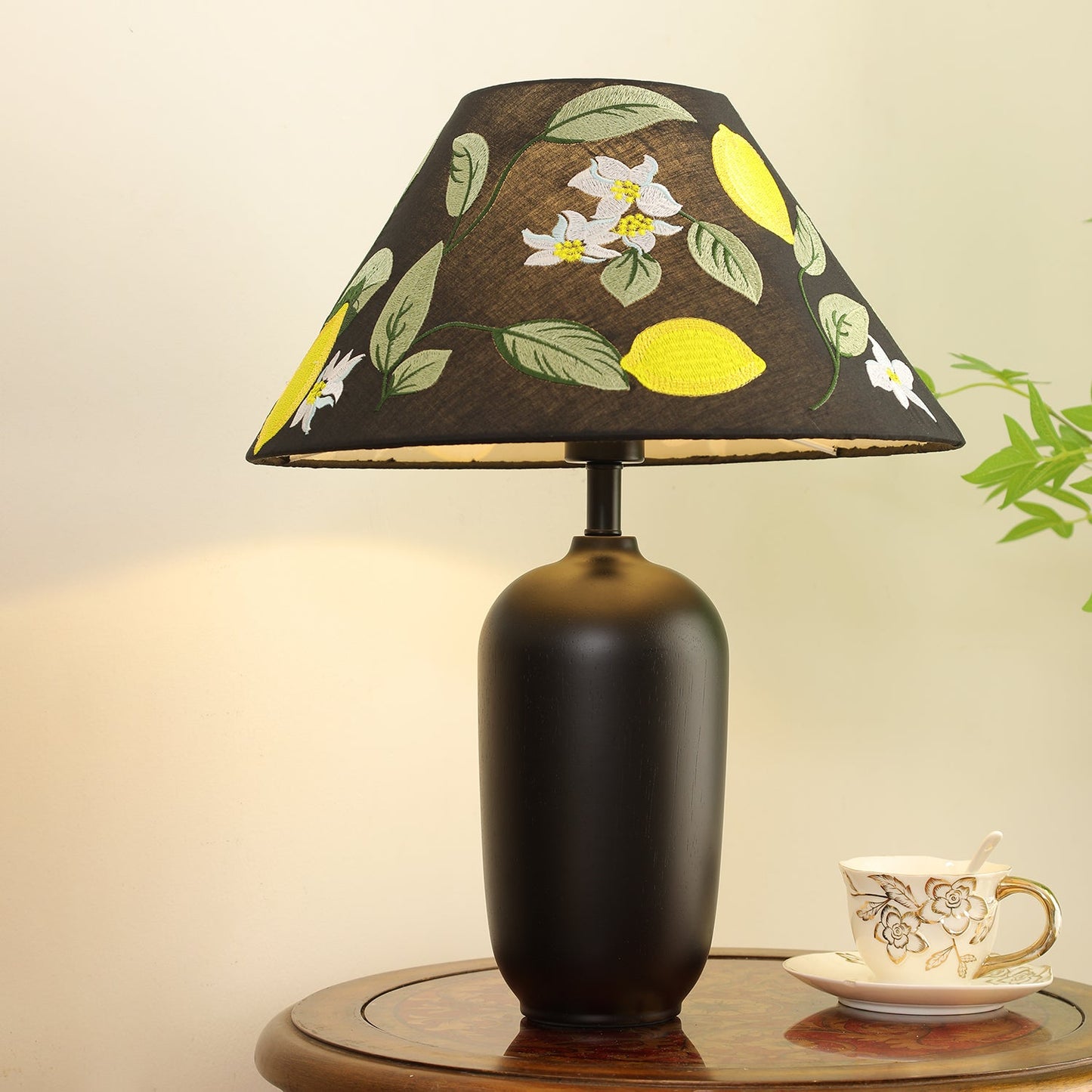 Clara Table Lamp | Walnut Base | Plaid Shade