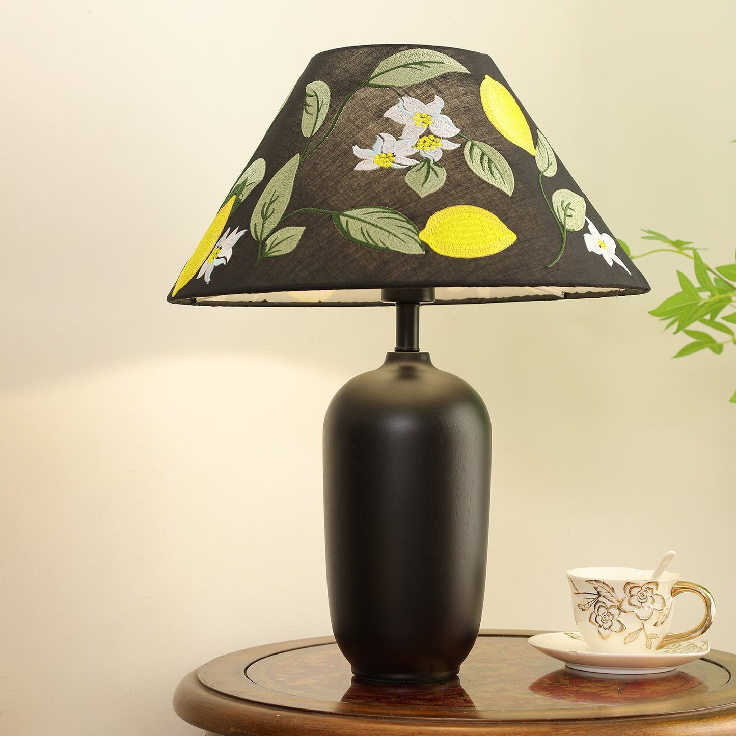 Clara Table Lamp | Walnut Base | Plaid Shade