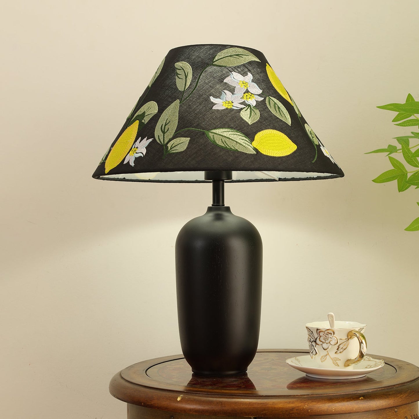 Clara Table Lamp | Walnut Base | Plaid Shade
