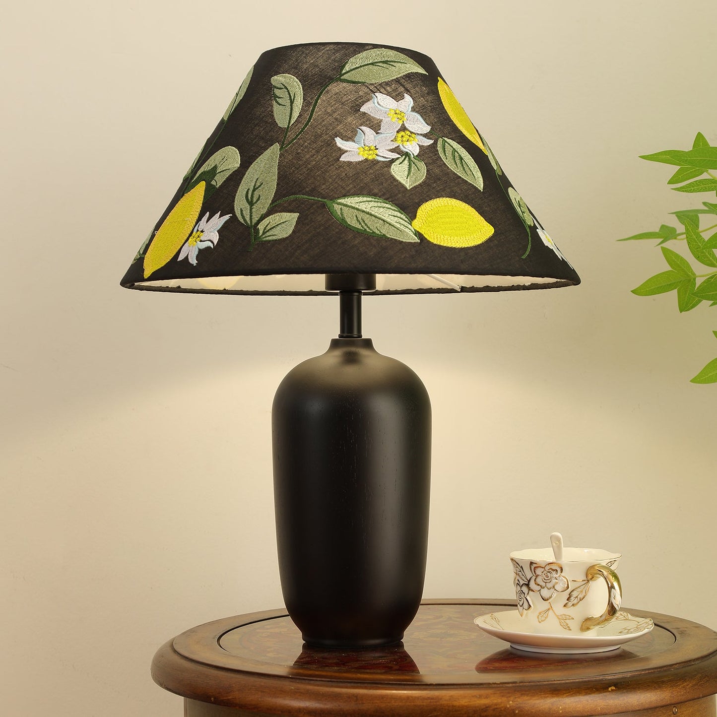 Clara Table Lamp | Walnut Base | Plaid Shade