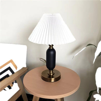 Classic Table Lamp | Metal, Iron, Fabric | Antique Brass Finish