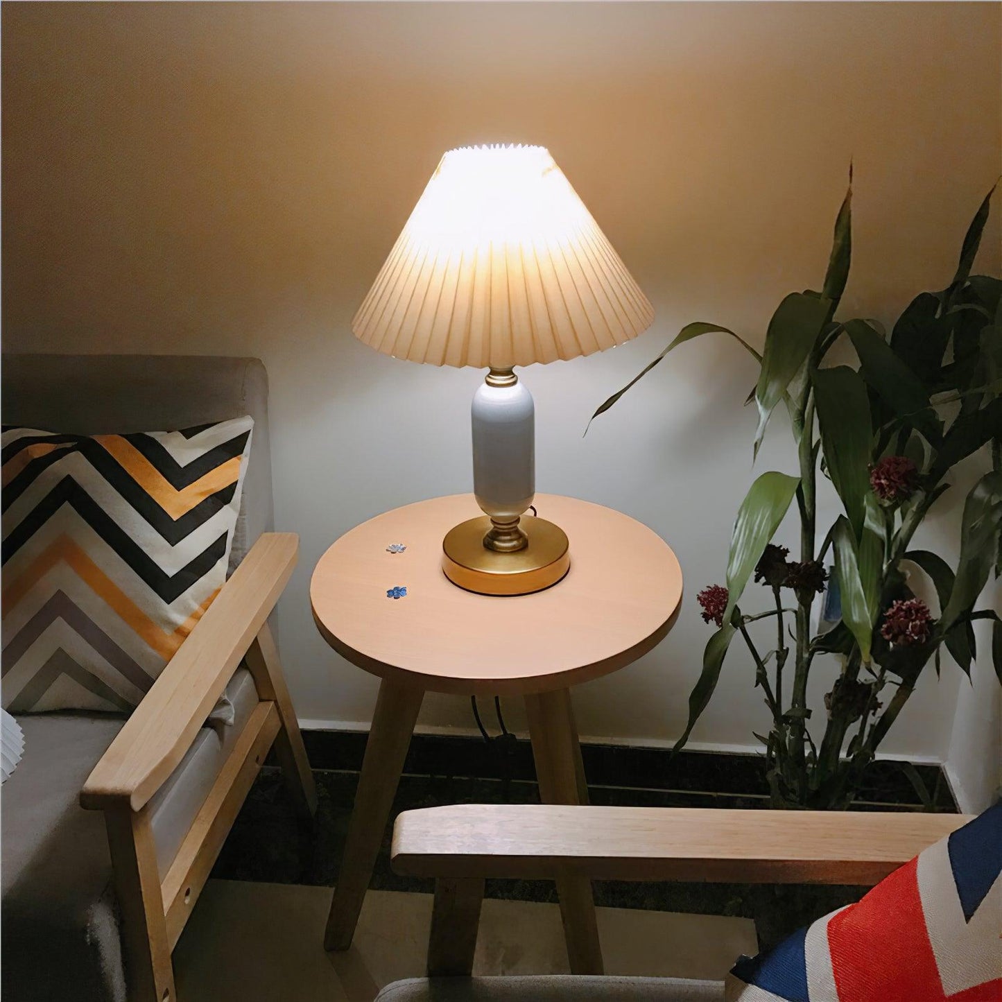 Classic Table Lamp | Metal, Iron, Fabric | Antique Brass Finish