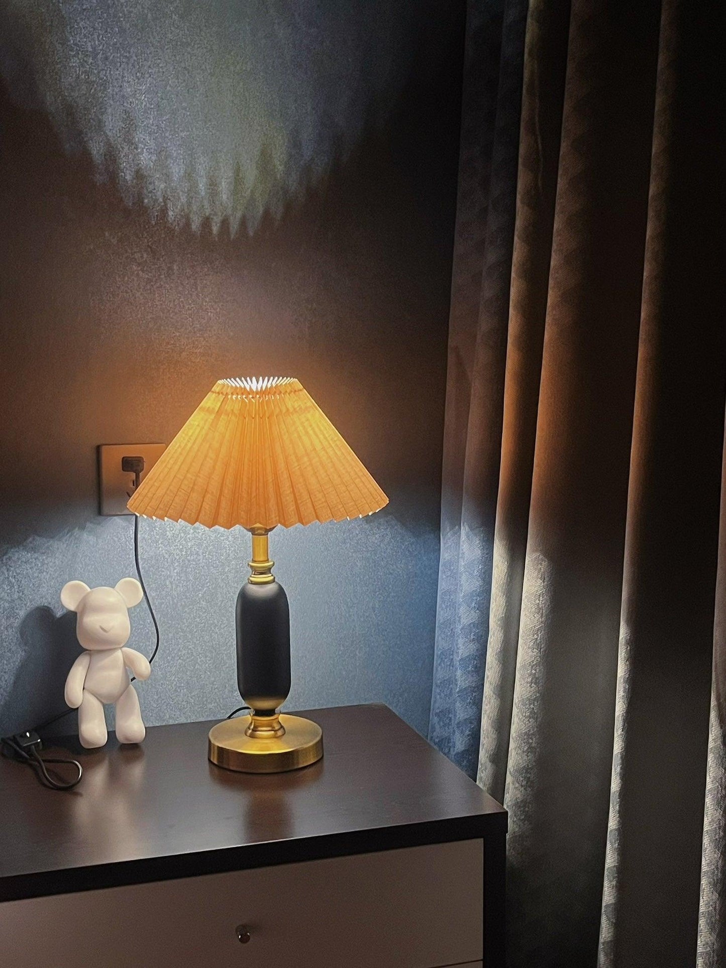 Classic Table Lamp | Metal, Iron, Fabric | Antique Brass Finish