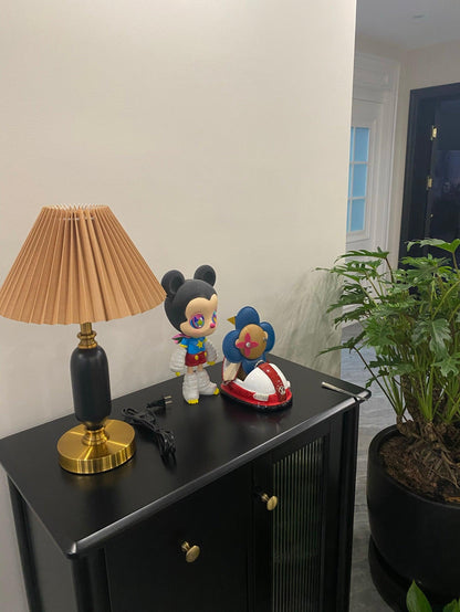 Classic Table Lamp | Metal, Iron, Fabric | Antique Brass Finish