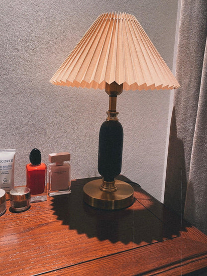 Classic Table Lamp | Metal, Iron, Fabric | Antique Brass Finish