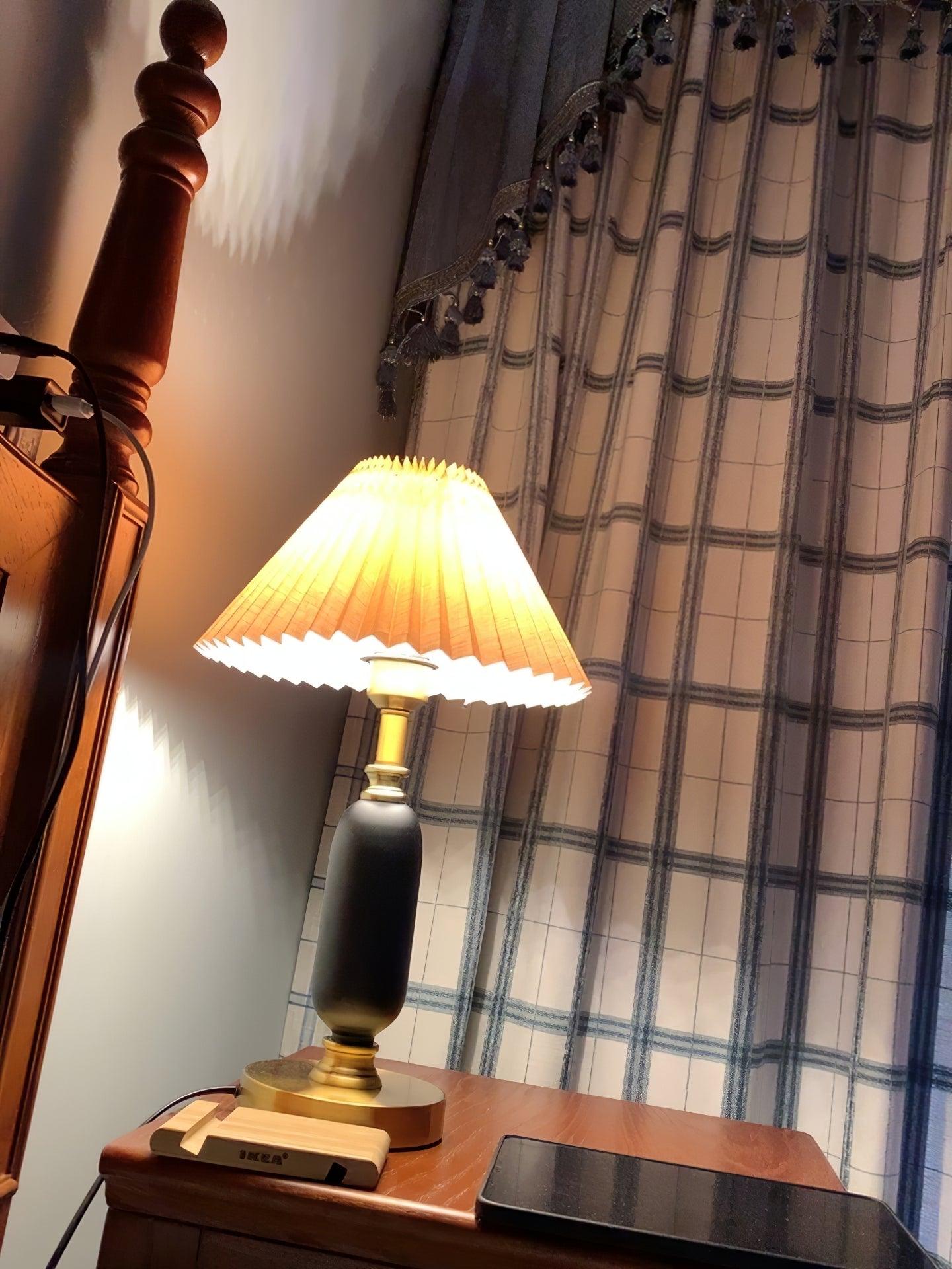 Classic Table Lamp | Metal, Iron, Fabric | Antique Brass Finish