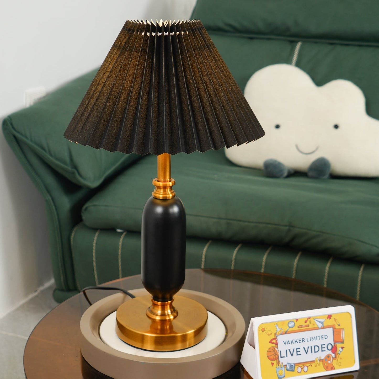 Classic Table Lamp | Metal, Iron, Fabric | Antique Brass Finish