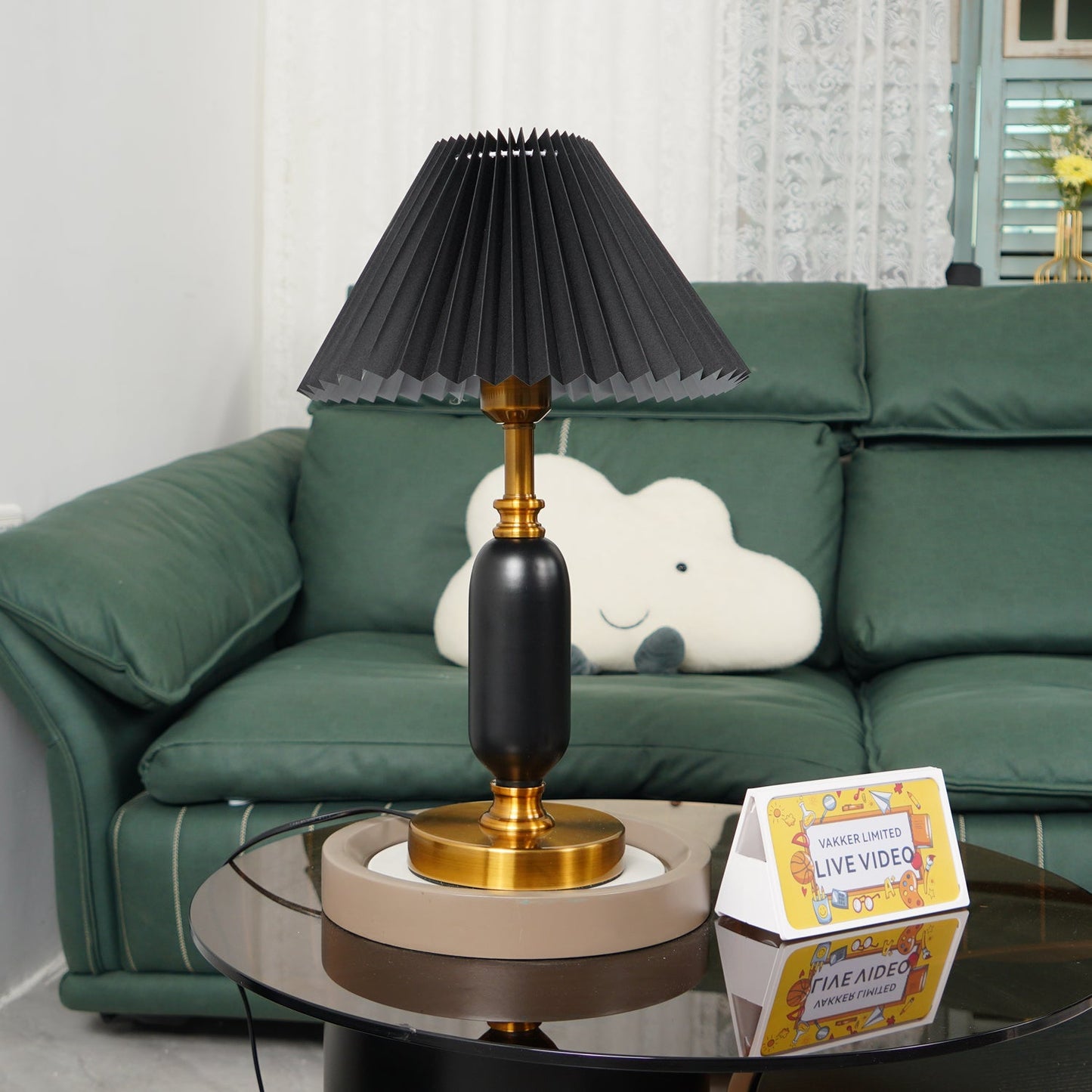 Classic Table Lamp | Metal, Iron, Fabric | Antique Brass Finish