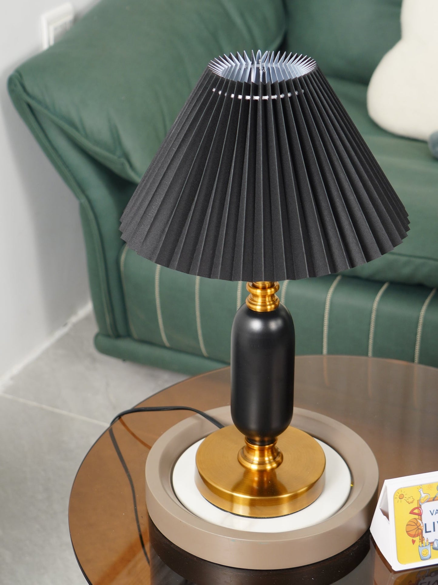 Classic Table Lamp | Metal, Iron, Fabric | Antique Brass Finish