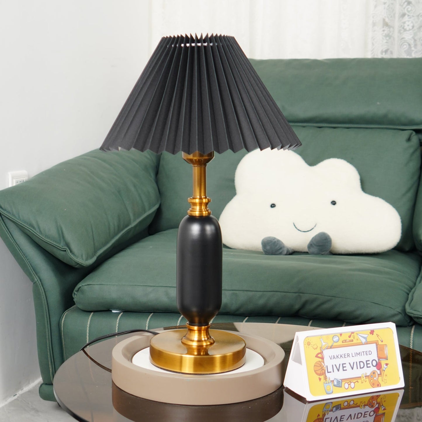 Classic Table Lamp | Metal, Iron, Fabric | Antique Brass Finish