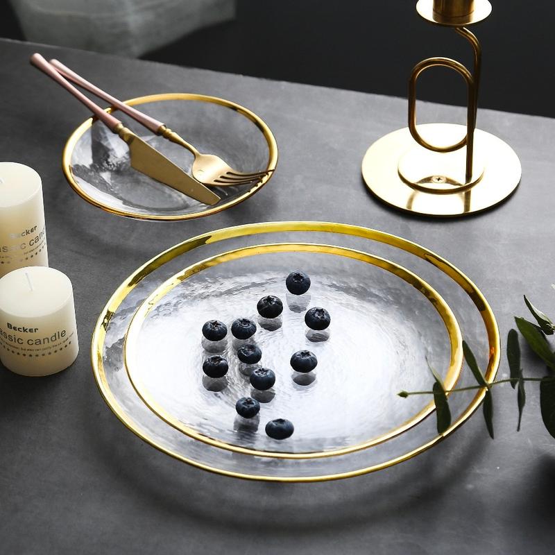Speculo Dinnerware Set | Elegant Glass with Gold Inlay | 4-Piece Set