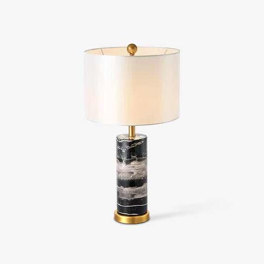 Cliff Table Lamp | Metal, Marble, Fabric | Black Marble, White Shade