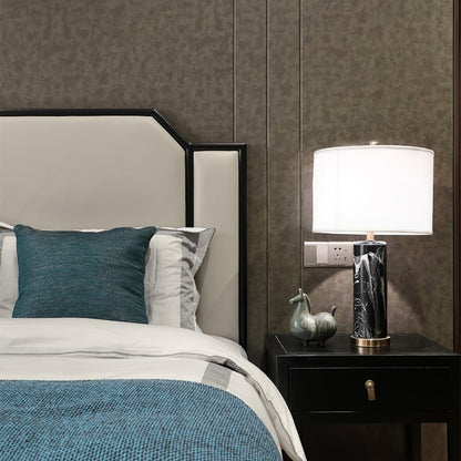Cliff Table Lamp | Metal, Marble, Fabric | Black Marble, White Shade