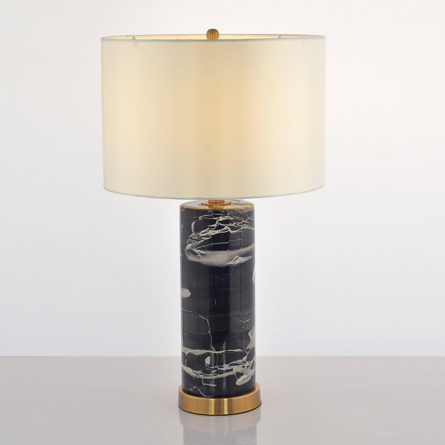 Cliff Table Lamp | Metal, Marble, Fabric | Black Marble, White Shade