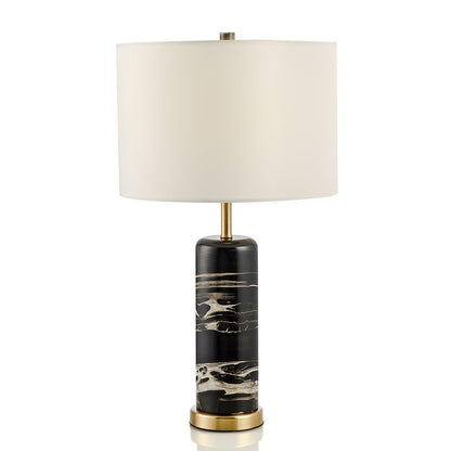 Cliff Table Lamp | Metal, Marble, Fabric | Black Marble, White Shade
