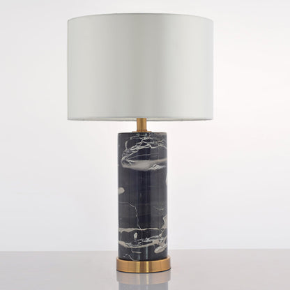 Cliff Table Lamp | Metal, Marble, Fabric | Black Marble, White Shade