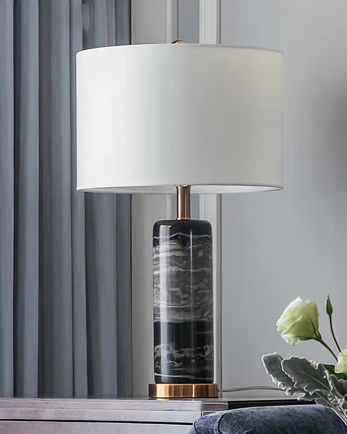 Cliff Table Lamp | Metal, Marble, Fabric | Black Marble, White Shade